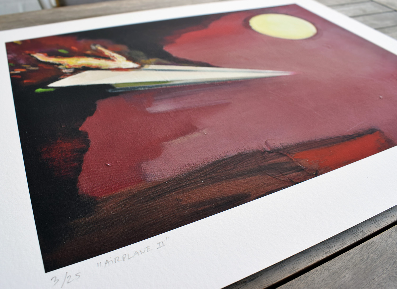 Airplane 2 The supper -  limited edition fine art print by marck fink paper plane sun red black fire