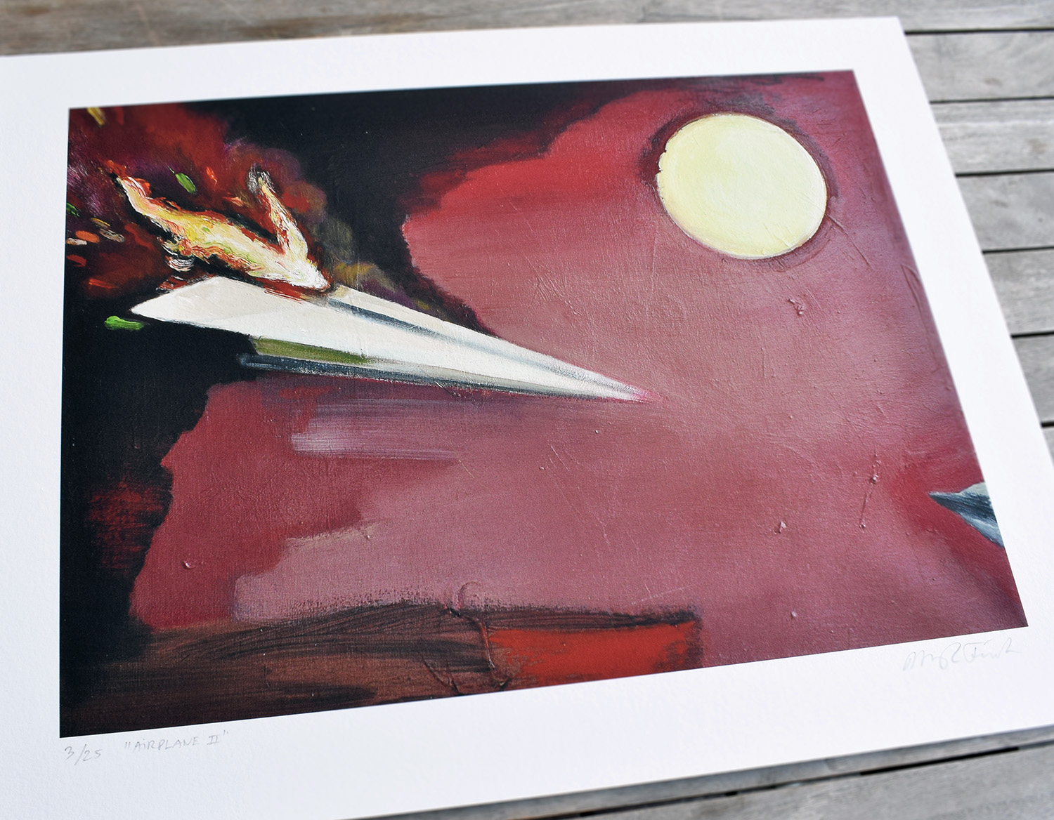 Airplane 2 The supper -  limited edition fine art print by marck fink paper plane sun red black fire