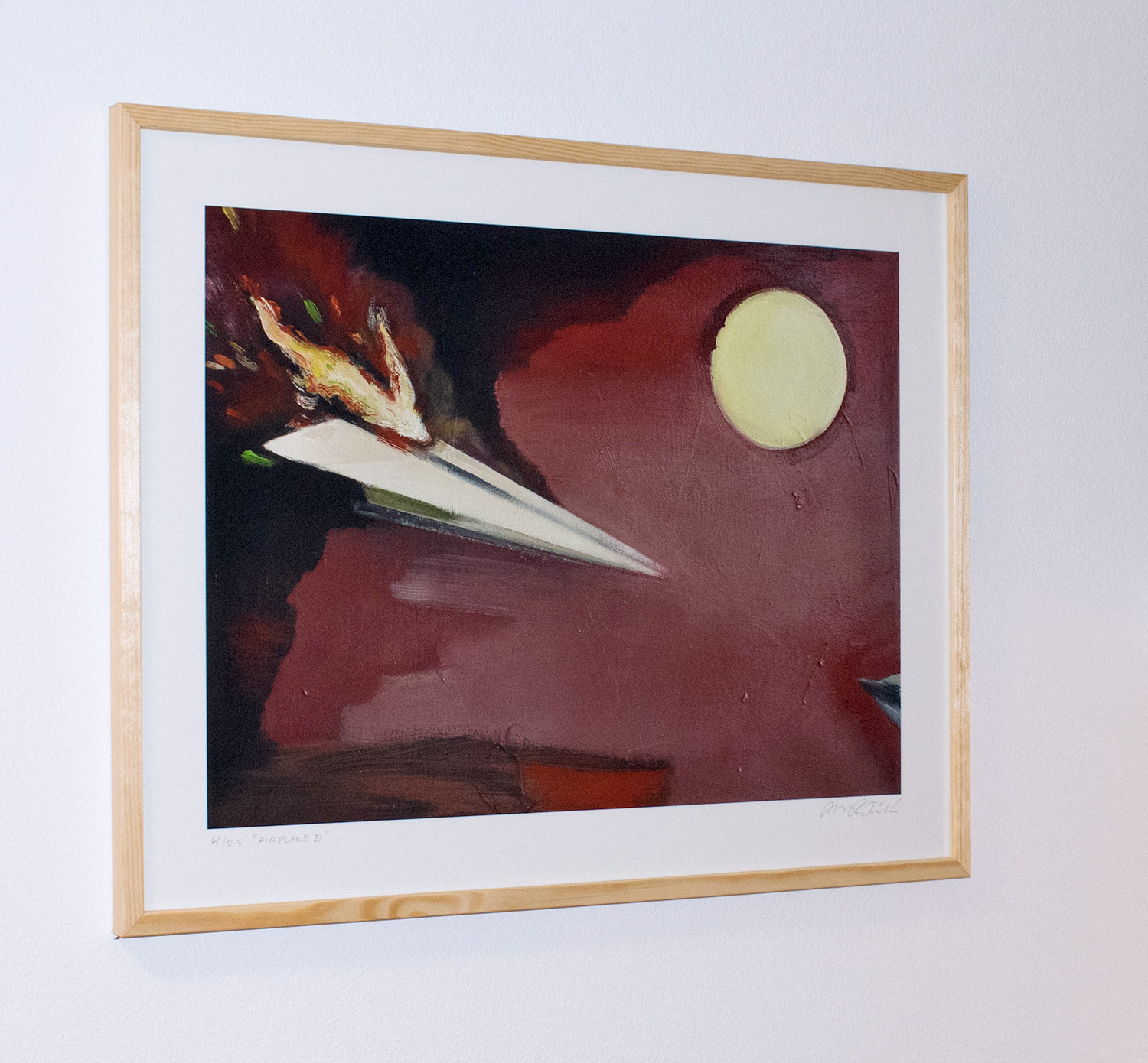 Airplane 2 The supper -  limited edition fine art print by marck fink paper plane sun red black fire