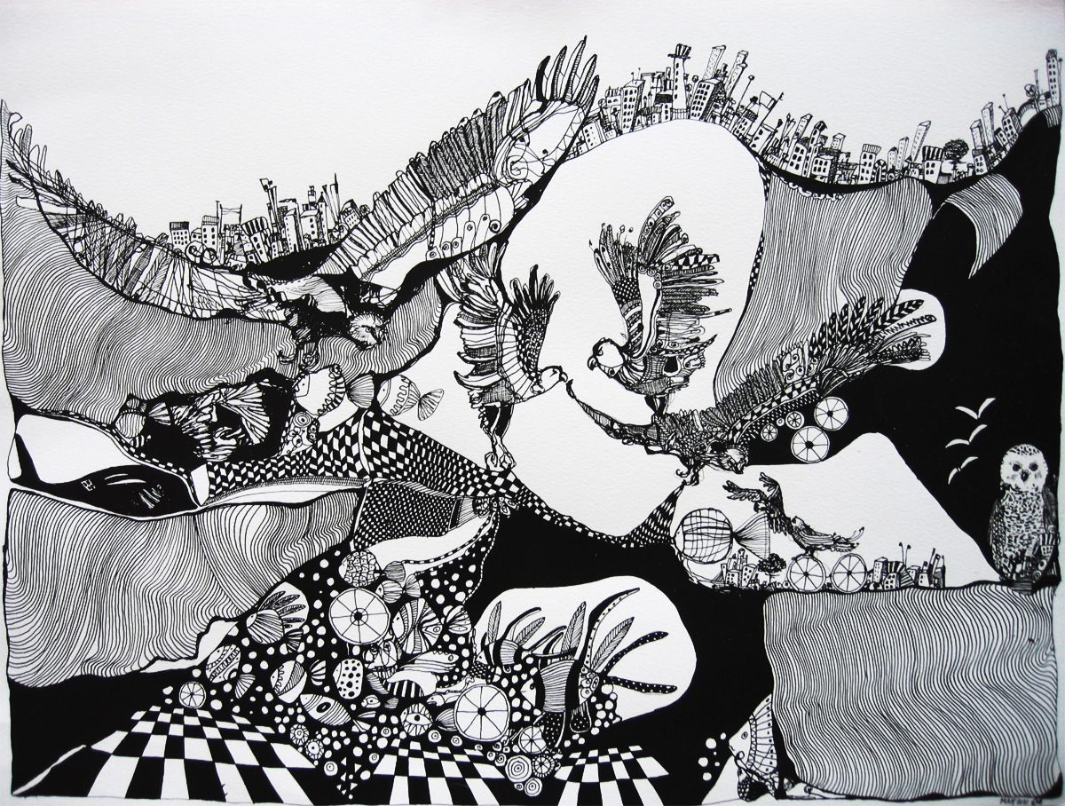 Eagles. An original illustration by artist Marianne Stenberg. illustration. Expressive modern art. animals. talented artists, online art gallery.