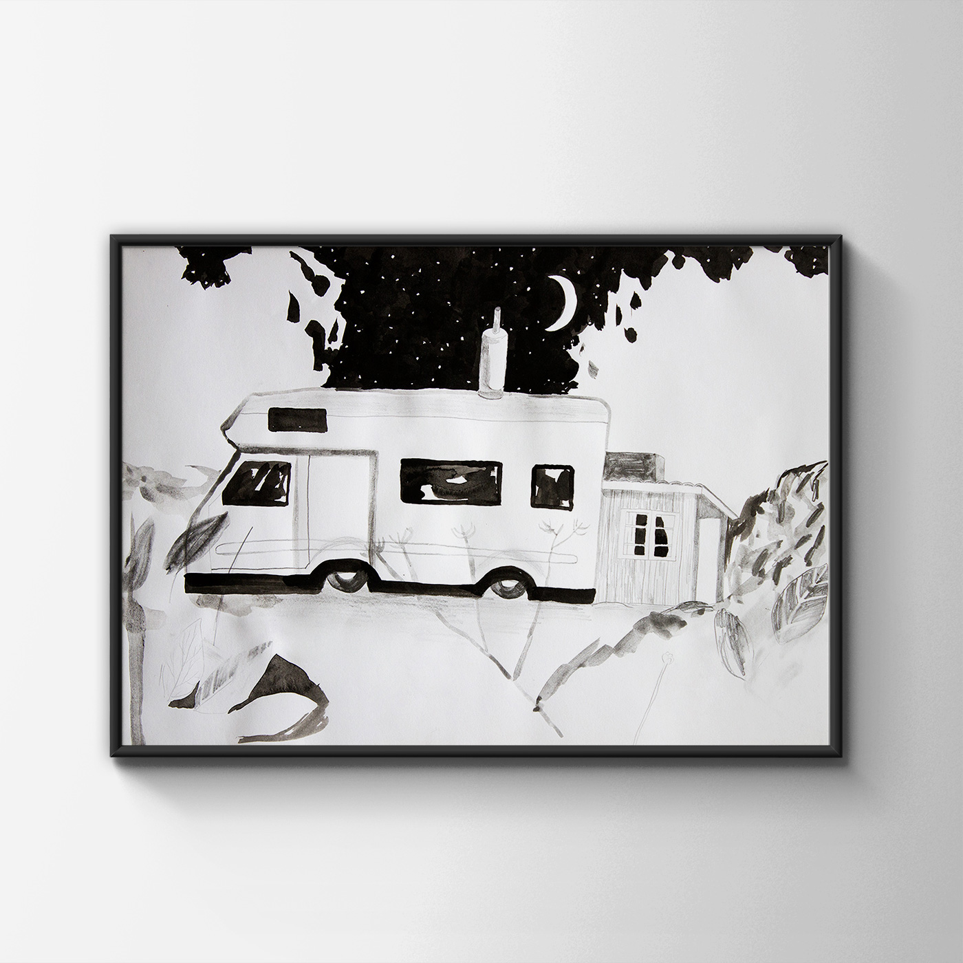 drawings, watercolors, aesthetic, figurative, landscape, monochrome, botany, nature, sky, black, white, artliner, ink, paper, watercolor, black-and-white, cars, decorative, interior, interior-design, scenery, trees, Buy original high quality art. Paintings, drawings, limited edition prints & posters by talented artists.