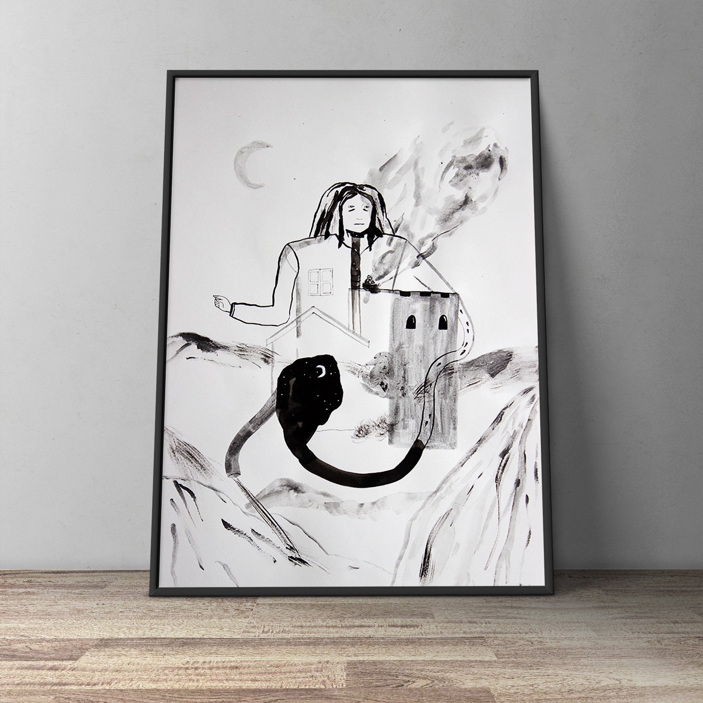 drawings, watercolors, aesthetic, figurative, landscape, portraiture, botany, nature, black, grey, white, charcoal, ink, paper, watercolor, decorative, houses, interior, interior-design, mountains, scenery, Buy original high quality art. Paintings, drawings, limited edition prints & posters by talented artists.