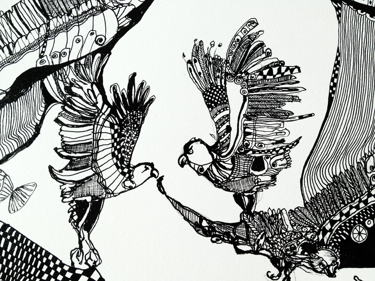 Eagles. An original illustration by artist Marianne Stenberg. illustration. Expressive modern art. animals. talented artists, online art gallery.