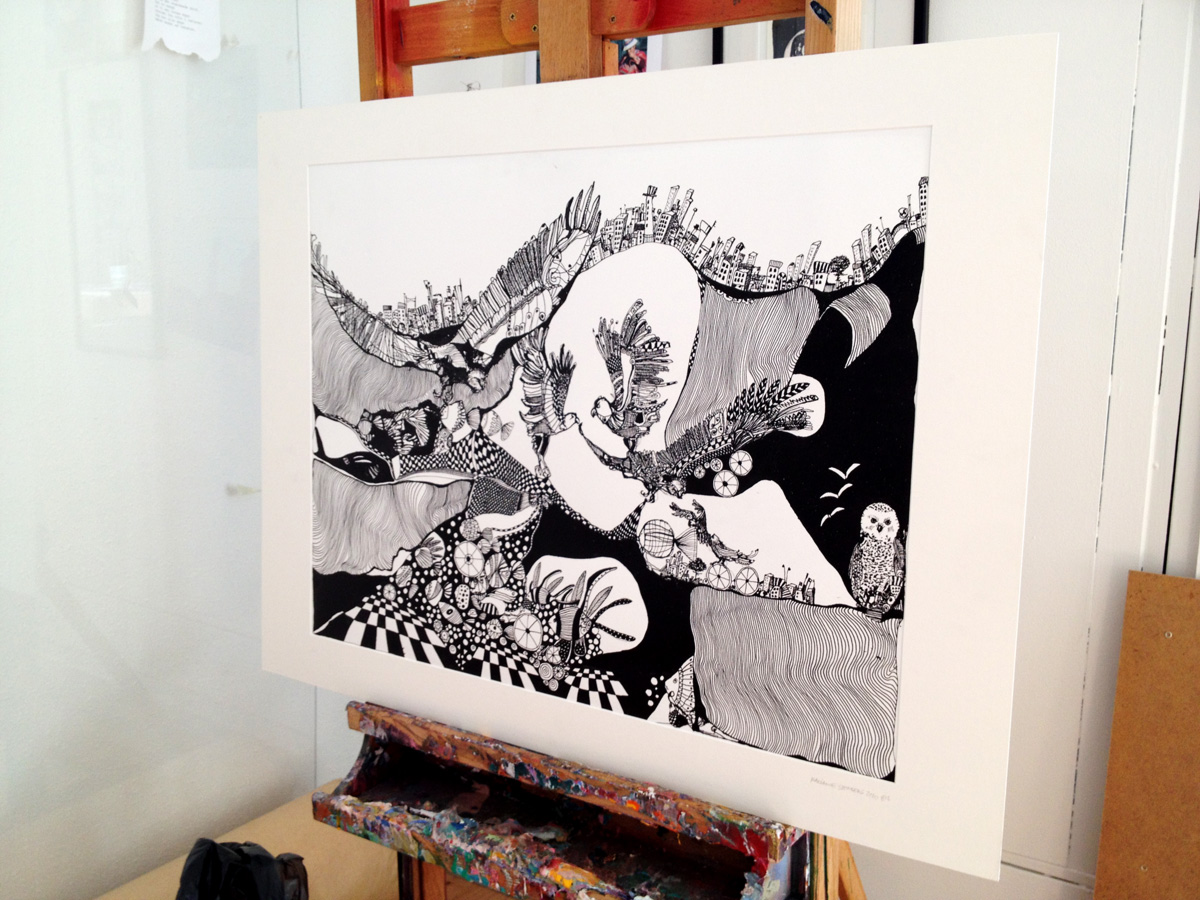 Eagles. An original illustration by artist Marianne Stenberg. illustration. Expressive modern art. animals. talented artists, online art gallery.