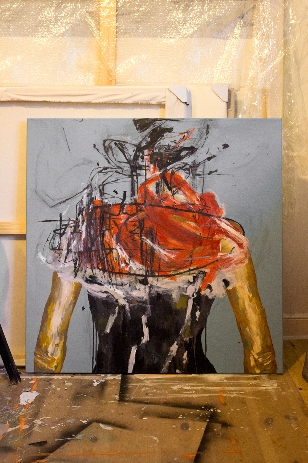 paintings, abstract, aesthetic, expressive, portraiture, bodies, movement, people, black, grey, orange, acrylic, cotton-canvas, abstract-forms, contemporary-art, decorative, expressionism, interior, interior-design, women, Buy original high quality art. Paintings, drawings, limited edition prints & posters by talented artists.