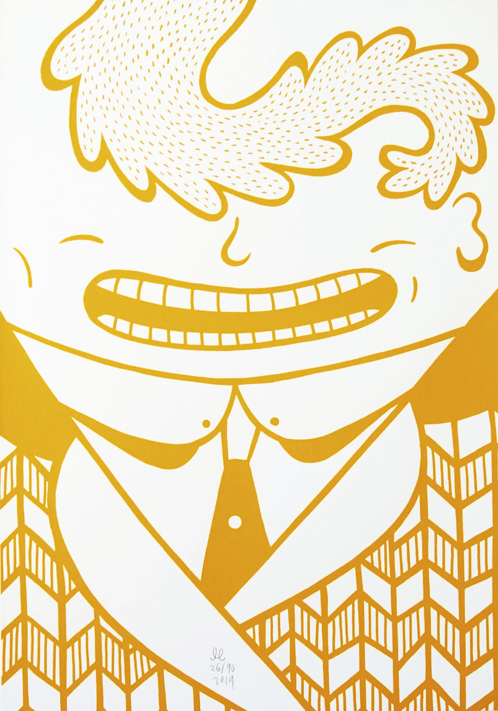 Golden Gentleman | Art-prints, Serigraphs | Mormor | Beauton Art Gallery art-prints, serigraphs, family-friendly, figurative, monochrome, pop, cartoons, humor, people, gold, white, acrylic, paper, amusing, contemporary-art, copenhagen, danish, decorative, design, faces, interior, interior-design, modern, modern-art, nordic, pop-art, posters, prints, scandinavien, urban, Buy original high quality art. Paintings, drawings, limited edition prints & posters by talented artists.