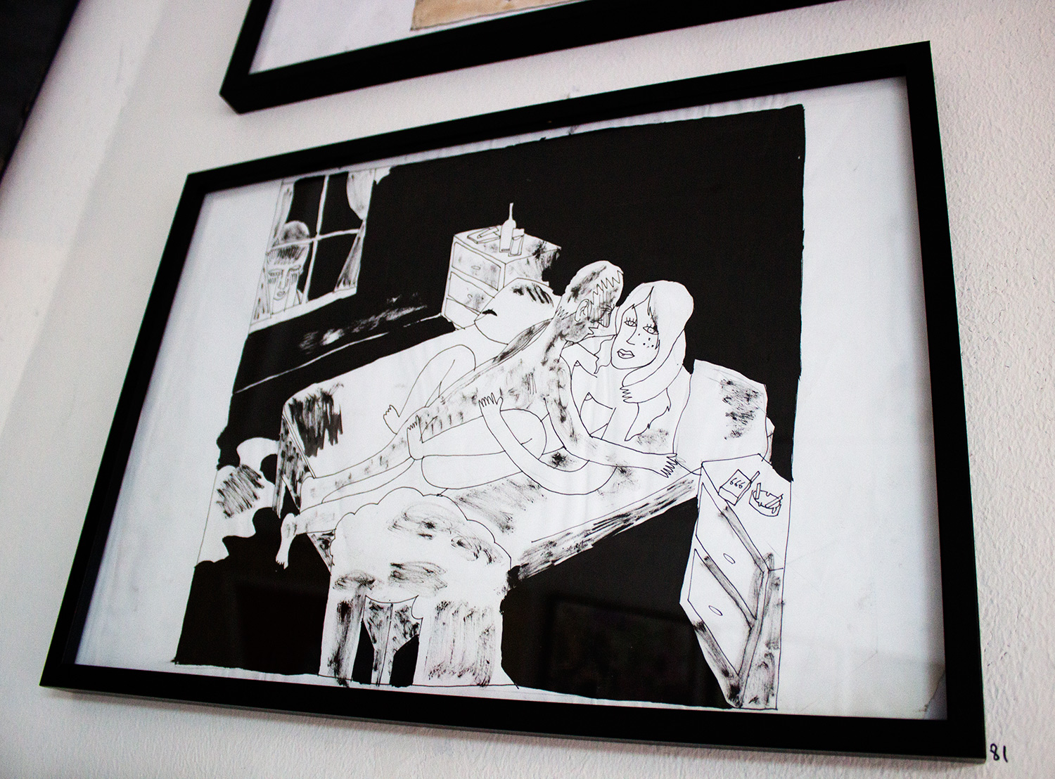 Original drawing by Halfdan Pisket - Beauton Art Gallery - Paintings, drawings, illustraions and art photography. sex mand woman boy looking bed black white strong and expressive art illustrations and drawings, talented Danish illustrator, cartoonist, faverige