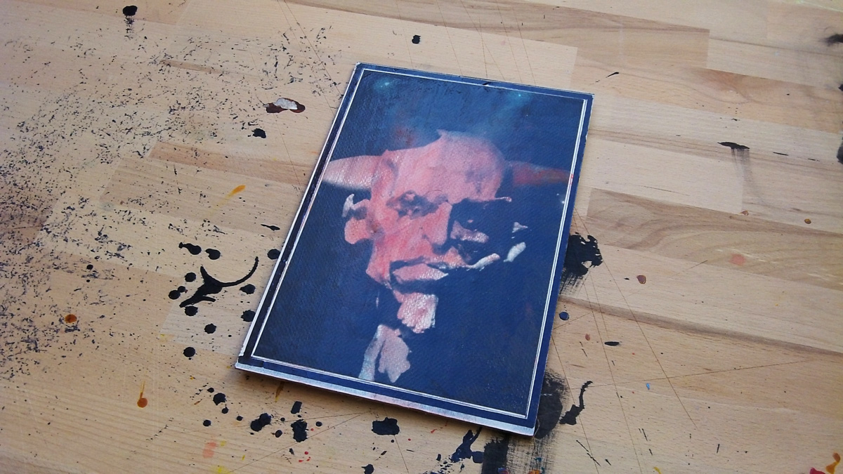 Untitled #18 - 20 x 31 cm. A fine art photograph by Ola Juliussen. interpreted and refined on plywood with acrylic and lacquer Photograph of the main digital collage on the wall, digital printing, Framed digital collage Home Nursing photography, art photography, art photography, fragmentation, dynamics, structures and history. facebook, google, pint residual