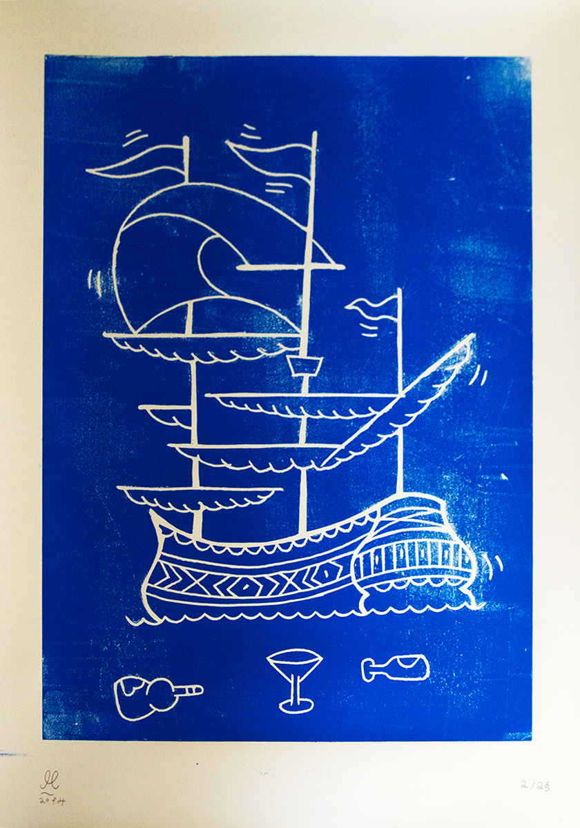 art-prints, linocuts, figurative, pop, oceans, sailing, transportation, blue, white, paper, boats, contemporary-art, danish, decorative, design, interior, interior-design, modern, modern-art, nordic, posters, scandinavien, street-art, vessels, water, Buy original high quality art. Paintings, drawings, limited edition prints & posters by talented artists.