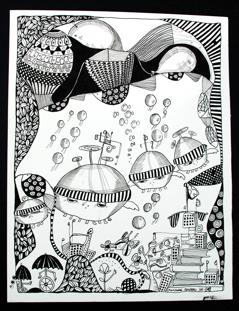 Black White #2 - 25 x 32. An original art drawing by artist Marianne Stenberg. The drawing is not framed. quality drawings illustrations. home decor. Expressive modern art. talented artists, online art gallery.