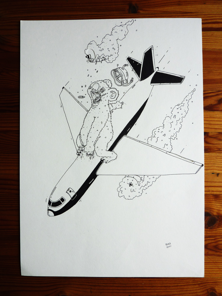 Koala - 29,7 x 42 cm., A3. An original illustration by Rune Alexandersen.  The drawing is done on thick acid-free permanent paper. The drawing is not framed. aircraft, koala bear, illustrations and drawings, art, art gallery, gallery, funny drawing, street art, pop culture, inspiration,
