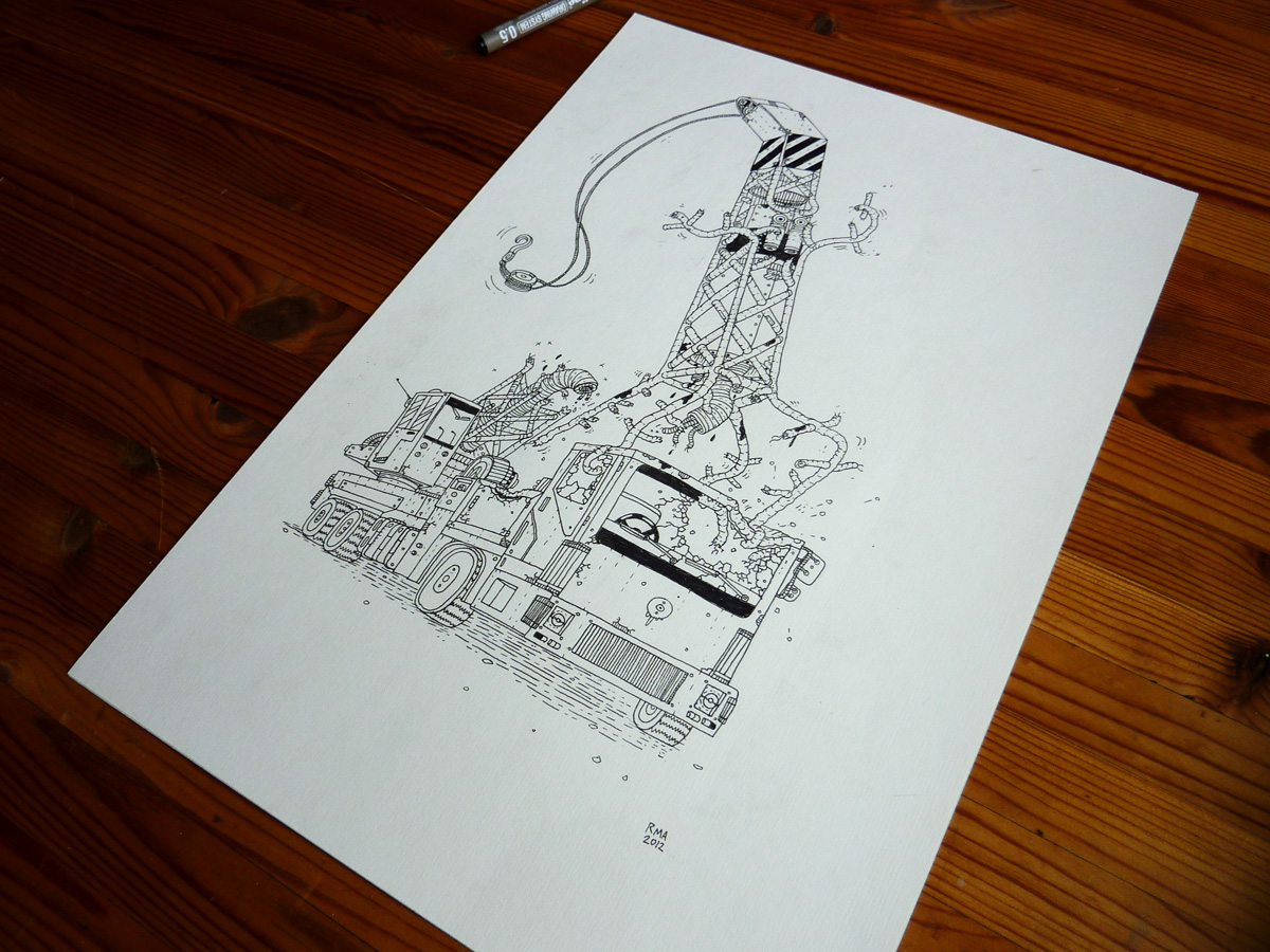 Crane Of Death - 29,7 x 42 cm., A3. An original illustration by Rune Alexandersen.  The drawing is done on thick acid-free permanent paper. The drawing is not framed.