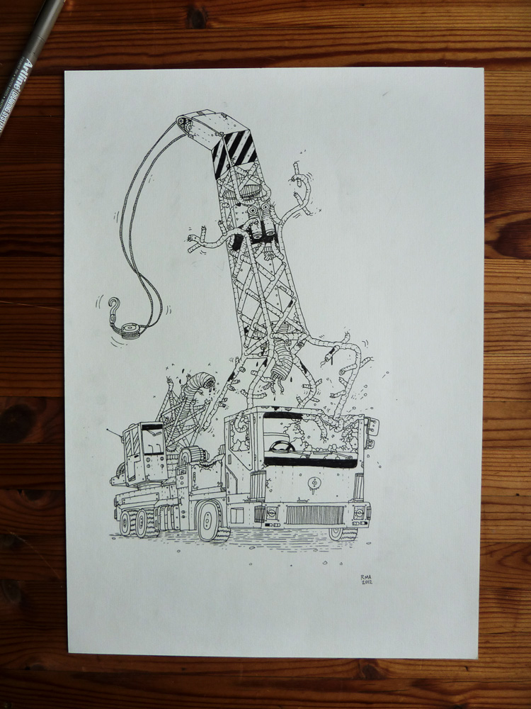 Crane Of Death - 29,7 x 42 cm., A3. An original illustration by Rune Alexandersen.  The drawing is done on thick acid-free permanent paper. The drawing is not framed.