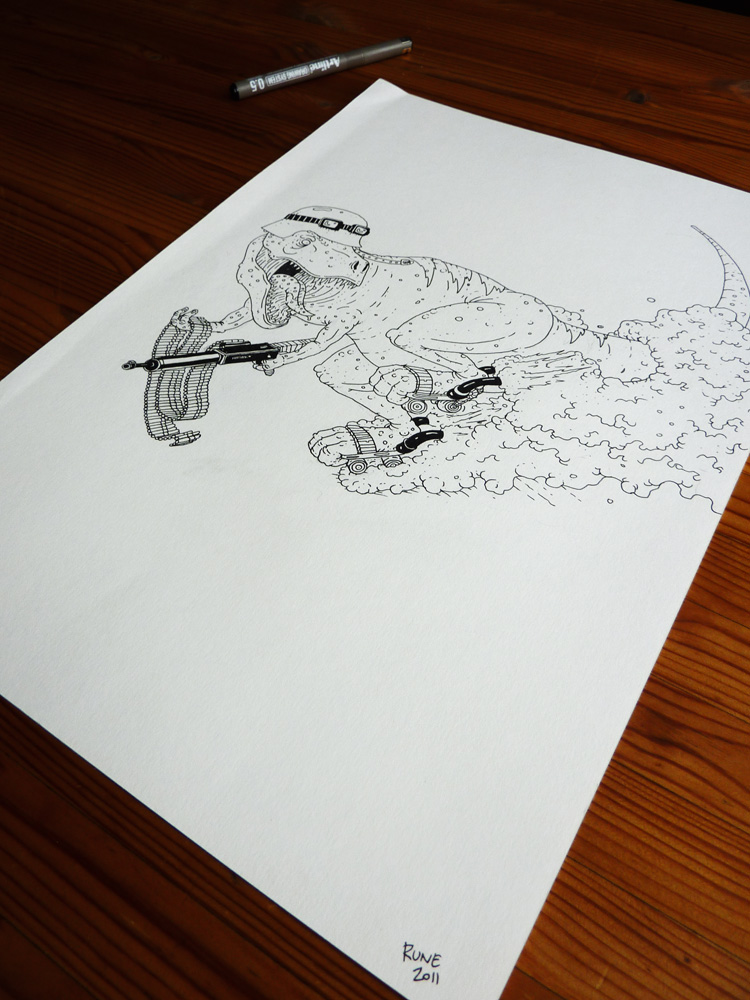 T-Rex - 29,7 x 42 cm., A3. An original illustration by Rune Alexandersen.  The drawing is done on thick acid-free permanent paper. The drawing is not framed.