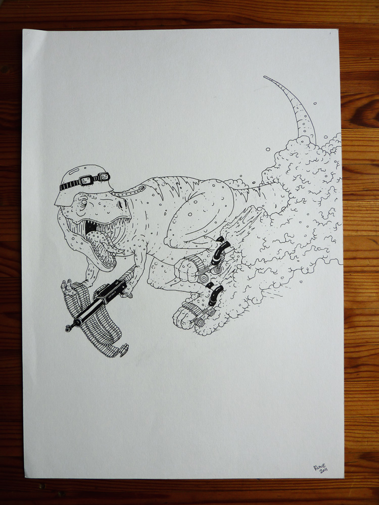 T-Rex - 29,7 x 42 cm., A3. An original illustration by Rune Alexandersen.  The drawing is done on thick acid-free permanent paper. The drawing is not framed.