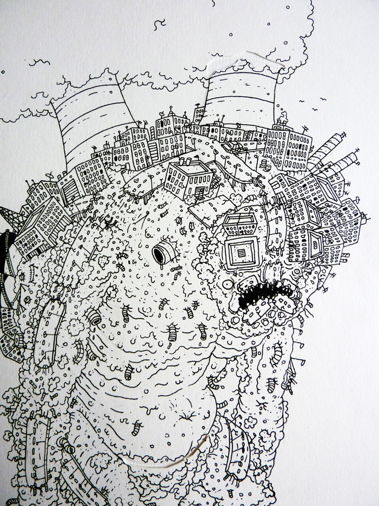 Tjernobill - 29,7 x 42 cm., A3. An original illustration by Rune Alexandersen. power station chimney, illustrations and drawings, art, art gallery, gallery, funny drawing, street art, pop culture, inspiration