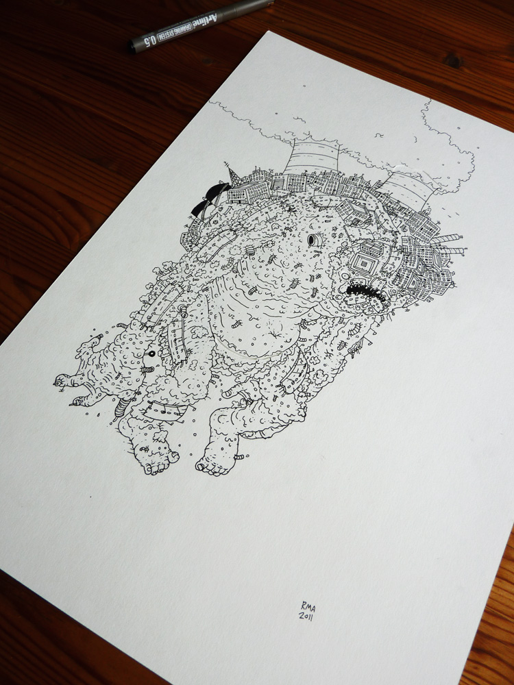 Tjernobill - 29,7 x 42 cm., A3. An original illustration by Rune Alexandersen. power station chimney, illustrations and drawings, art, art gallery, gallery, funny drawing, street art, pop culture, inspiration