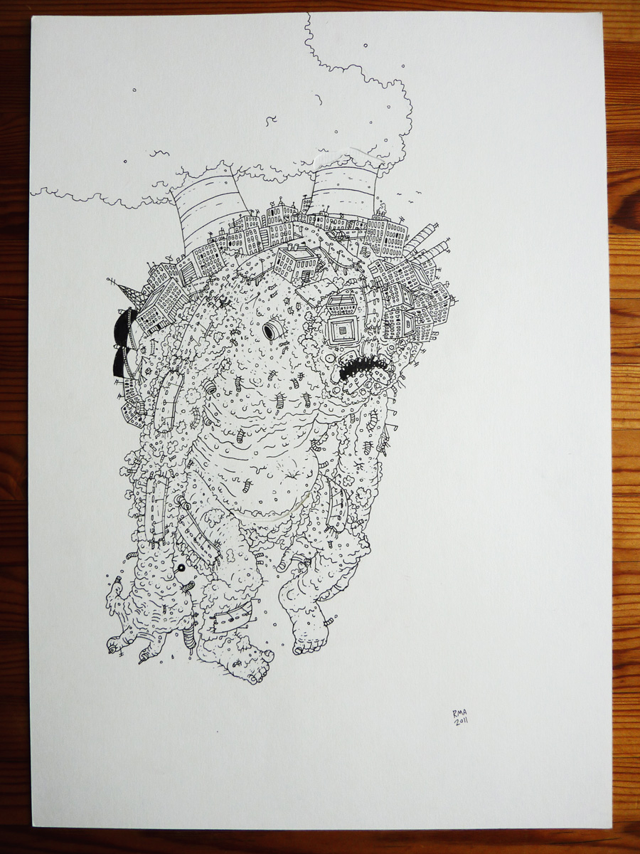 Tjernobill - 29,7 x 42 cm., A3. An original illustration by Rune Alexandersen. power station chimney, illustrations and drawings, art, art gallery, gallery, funny drawing, street art, pop culture, inspiration