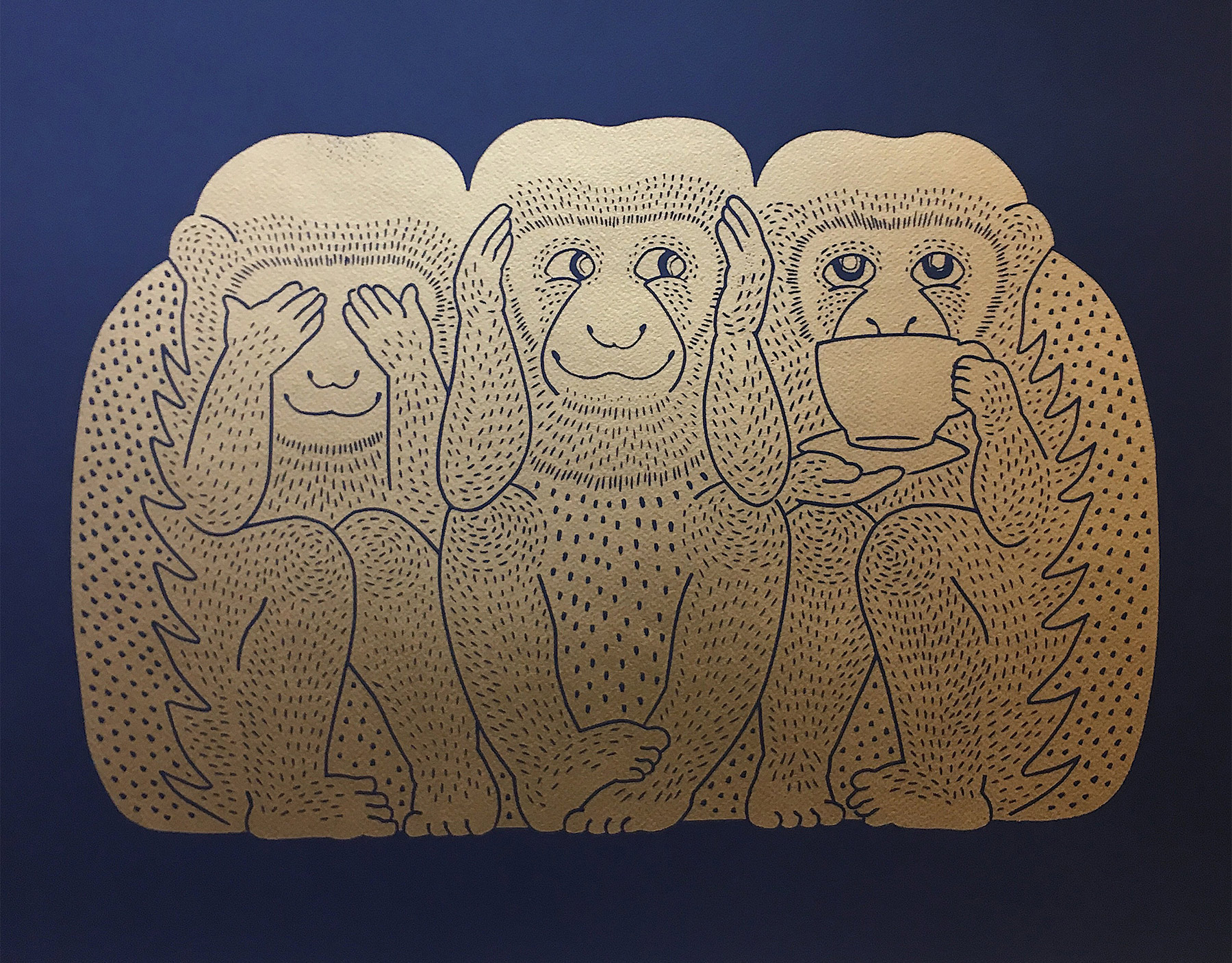 Little Monkeys Gold Indigo Beauton Art Gallery
