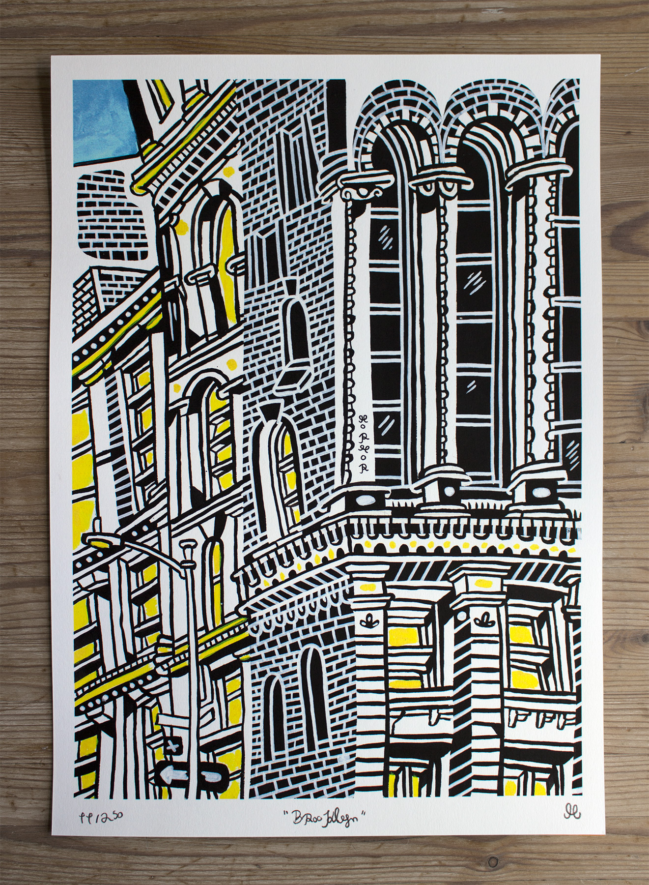 Little Brooklyn | Posters-prints, Giclee-print | Mormor | Beauton Art Gallery posters-prints, giclee-print, family-friendly, figurative, graphical, illustrative, architecture, cartoons, moods, sky, black, blue, grey, white, yellow, ink, paper, architectural, beautiful, buildings, cities, contemporary-art, copenhagen, danish, decorative, design, interior, interior-design, modern, nordic, posters, prints, scandinavien, street-art, streets, Buy original high quality art. Paintings, drawings, limited edition prints & posters by talented artists.