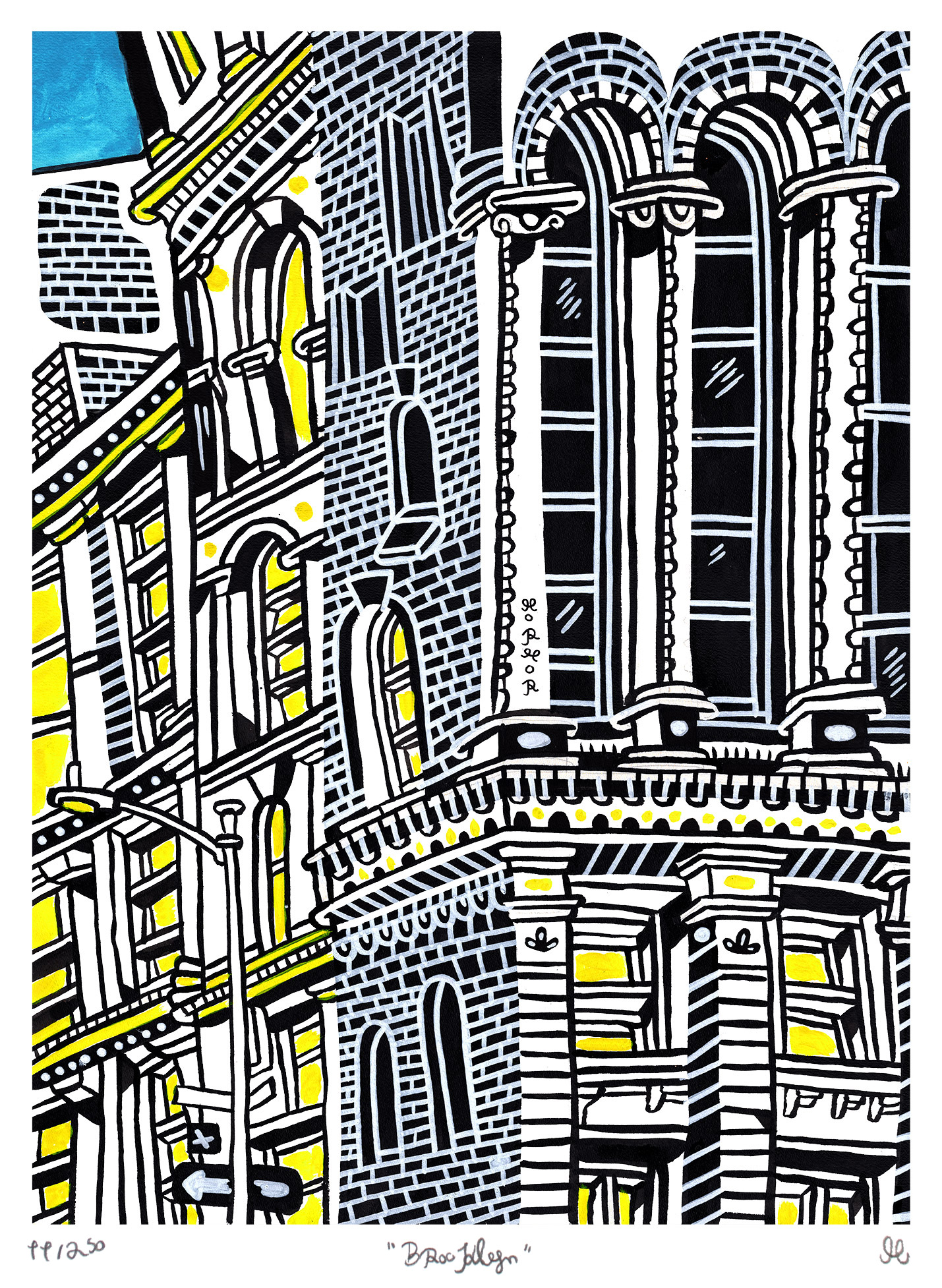 Little Brooklyn | Posters-prints, Giclee-print | Mormor | Beauton Art Gallery posters-prints, giclee-print, family-friendly, figurative, graphical, illustrative, architecture, cartoons, moods, sky, black, blue, grey, white, yellow, ink, paper, architectural, beautiful, buildings, cities, contemporary-art, copenhagen, danish, decorative, design, interior, interior-design, modern, nordic, posters, prints, scandinavien, street-art, streets, Buy original high quality art. Paintings, drawings, limited edition prints & posters by talented artists.
