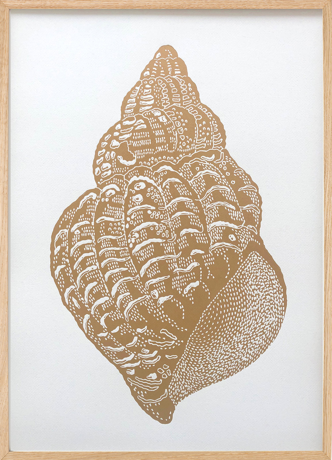 Linocut Conch Shell Konkylie-Conch (Gold/Sand) | Beauton Art Gallery
