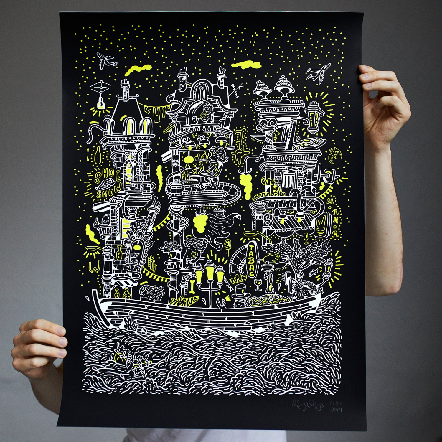 posters-prints, serigraphs, aesthetic, family-friendly, figurative, graphical, landscape, architecture, cartoons, moods, nature, oceans, sailing, transportation, black, white, yellow, acrylic, paper, beautiful, boats, buildings, contemporary-art, danish, decorative, design, modern, modern-art, nordic, party, posters, pretty, prints, scandinavien, sea, Buy original high quality art. Paintings, drawings, limited edition prints & posters by talented artists.