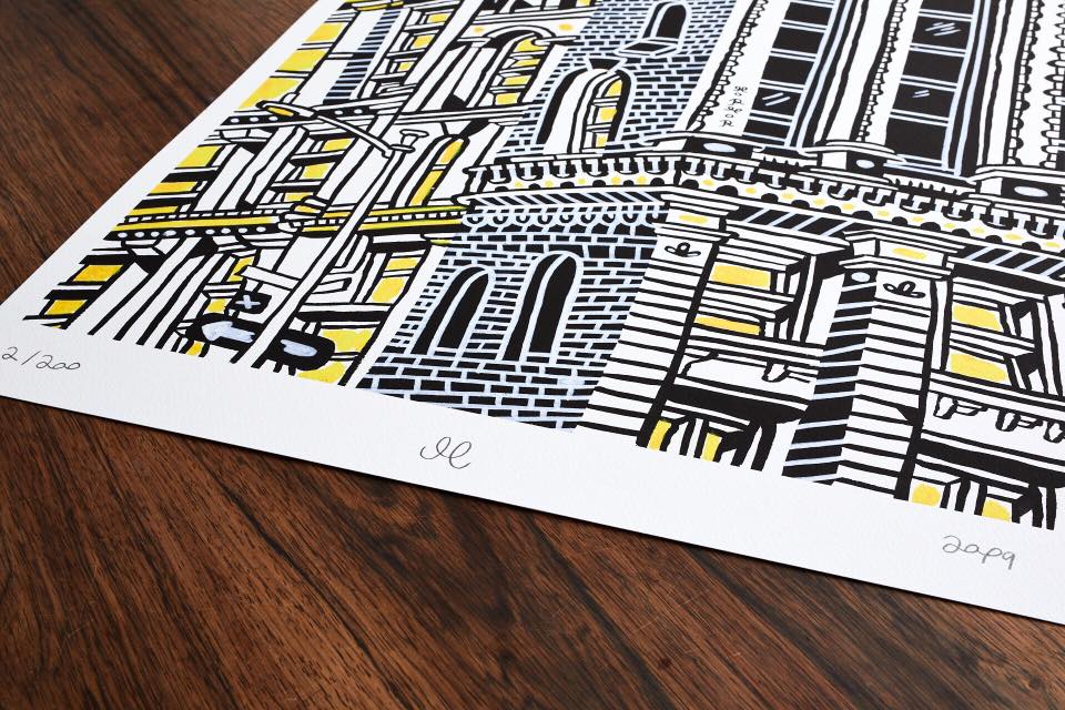 Brooklyn ldt | Posters-prints, Giclee-print | Mormor | Beauton Art Gallery posters-prints, giclee-print, family-friendly, graphical, illustrative, pop, architecture, cartoons, humor, moods, black, white, ink, paper, buildings, cities, contemporary-art, copenhagen, danish, decorative, design, interior, interior-design, modern, modern-art, nordic, scandinavien, Buy original high quality art. Paintings, drawings, limited edition prints & posters by talented artists.