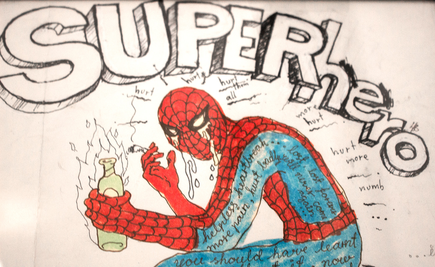 Superhero – 20 x 20 cm. - Louise Bech Pedersen strong and expressive illustrations, talented young artist, online art gallery