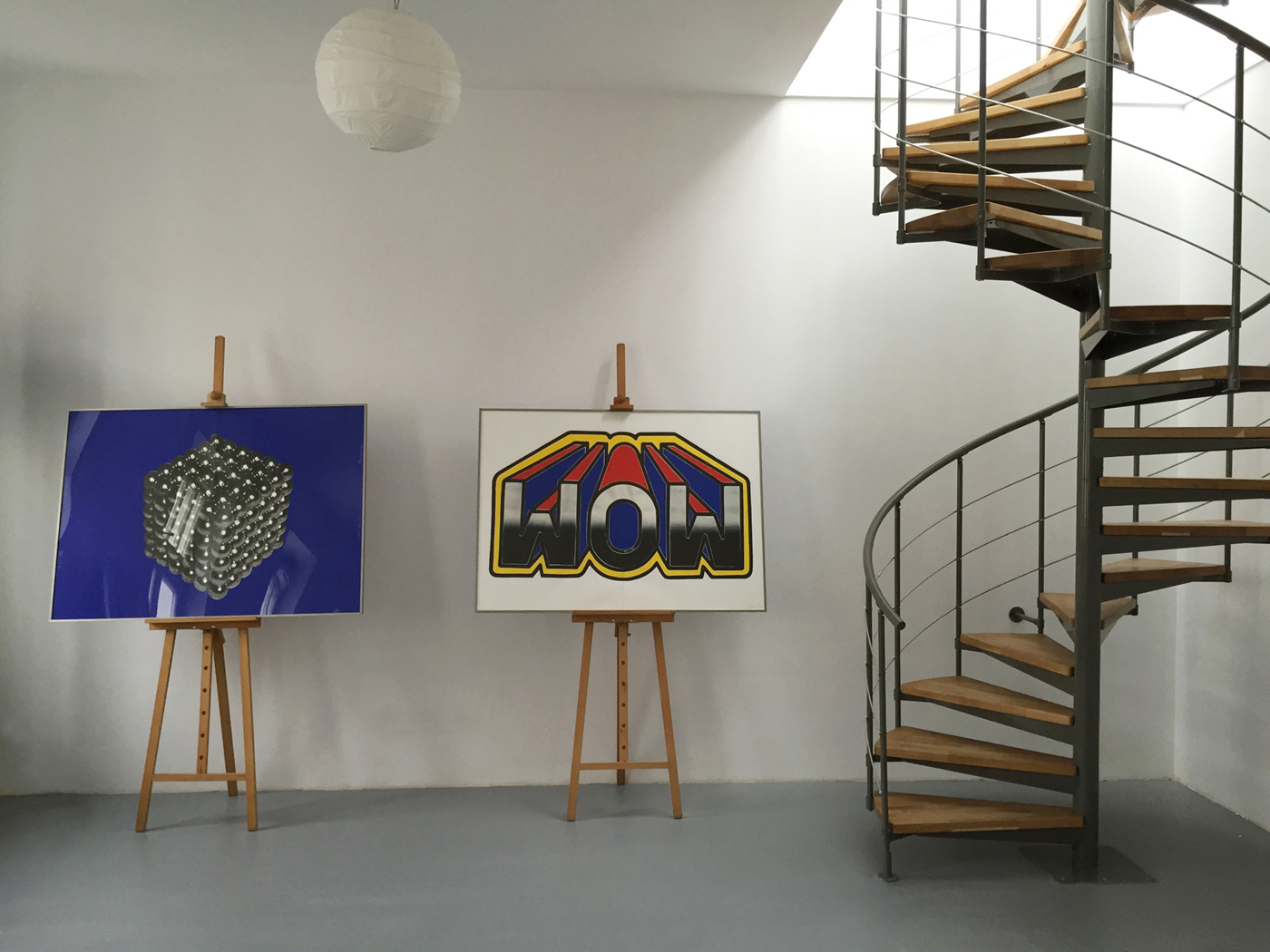 Magnetic cube blue - 140 x 100 cm. Limited edition linocut print by Marta Banaszak MAGNETIC CUBE linocut_private collection