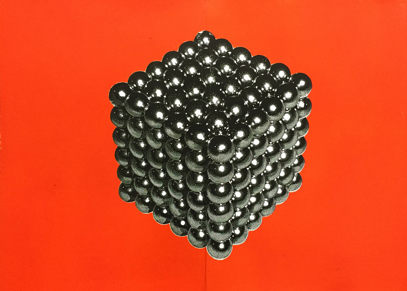 Magnetic cube blue - 140 x 100 cm. Limited edition linocut print by Marta Banaszak MAGNETIC CUBE linocut_orange