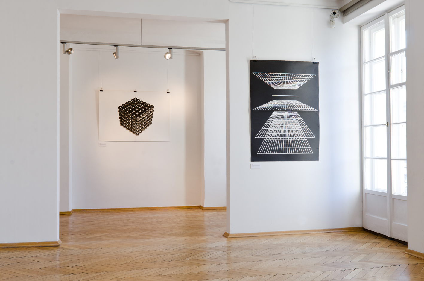 Magnetic cube blue - 140 x 100 cm. Limited edition linocut print by Marta Banaszak MAGNETIC CUBE linocut_Doctorate exhibition