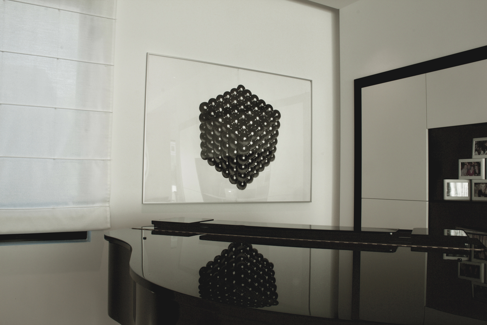 Magnetic cube blue - 140 x 100 cm. Limited edition linocut print by Marta Banaszak MAGNETIC CUBE linocut_private collection