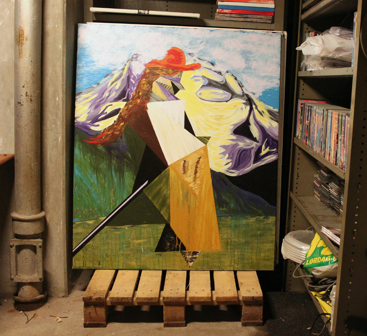 Mountain Climber with red hat | Paintings | Anja Hemmingsen | Beauton Art Gallery paintings, colorful, figurative, geometric, graphical, landscape, portraiture, nature, blue, brown, green, violet, acrylic, cotton-canvas, copenhagen, cubes, cubism, danish, decorative, design, interior, interior-design, mountains, nordic, scandinavien, scenery, vivid, Buy original high quality art. Paintings, drawings, limited edition prints & posters by talented artists.