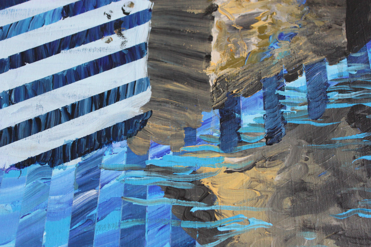 bridge water streaks blue colors abstract paintings galleries artists art decor