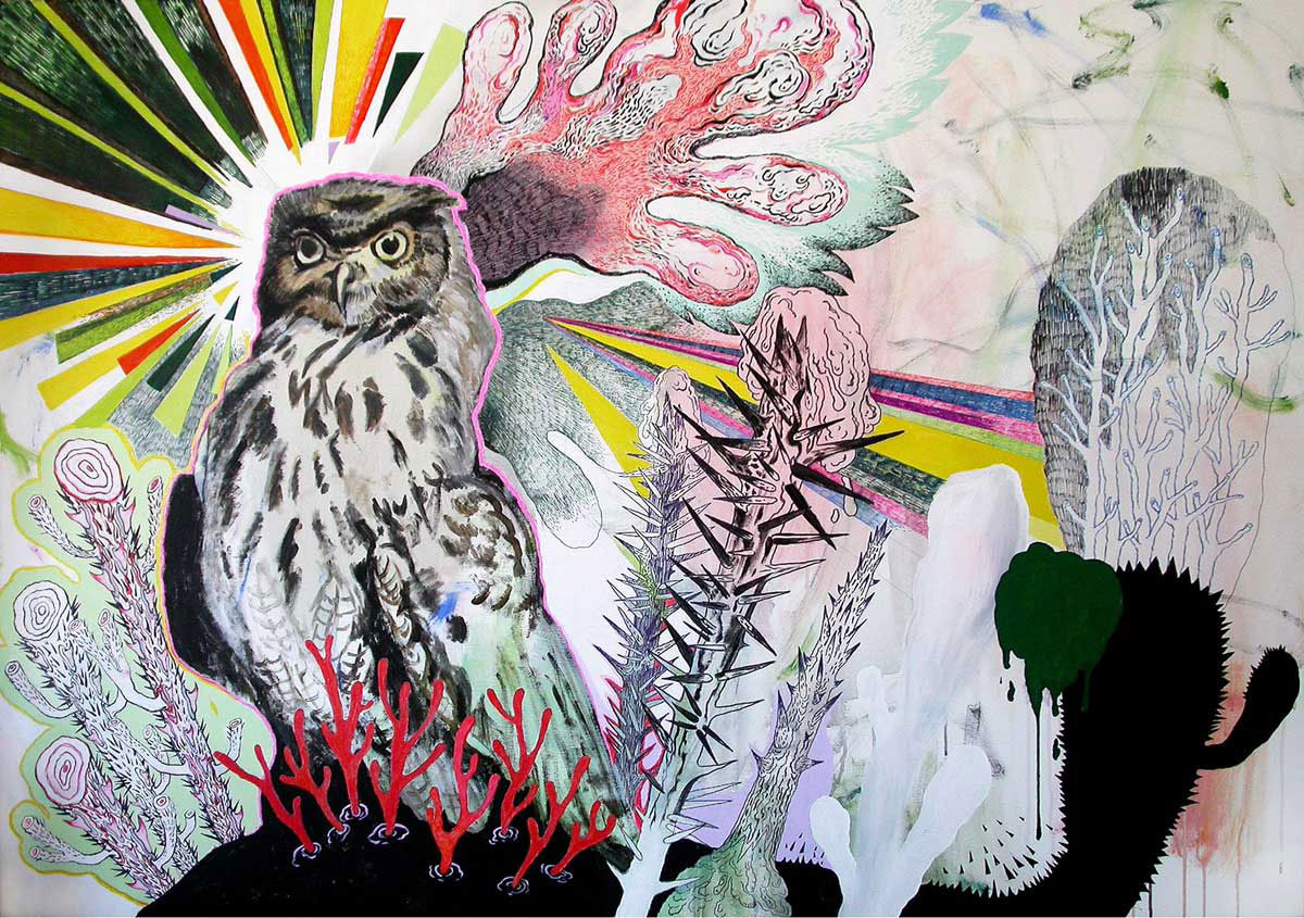 Owl | Paintings | Louise Bech Pedersen | Beauton Art Gallery paintings, abstract, aesthetic, animal, landscape, botany, blue, pink, white, acrylic, cotton-canvas, beautiful, birds, decorative, flowers, interior, interior-design, love, plants, Buy original high quality art. Paintings, drawings, limited edition prints & posters by talented artists.