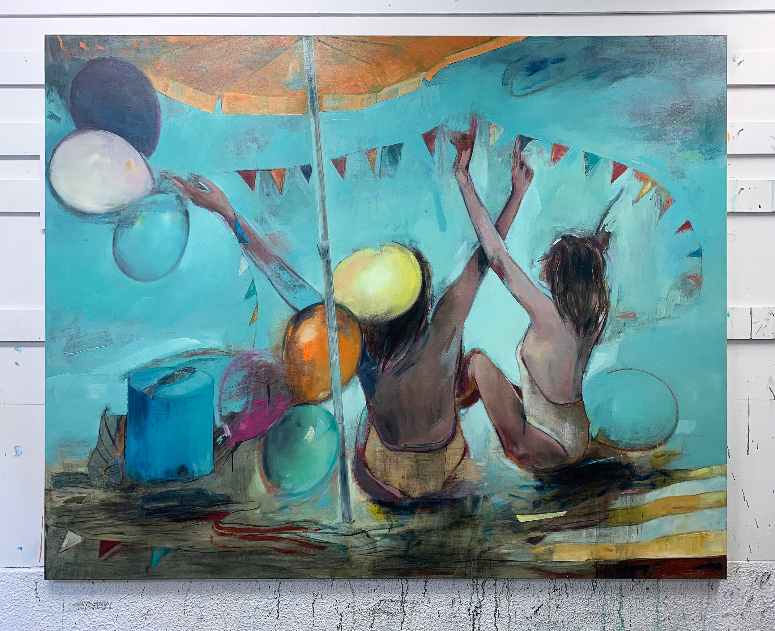 paintings, colorful, expressive, figurative, graphical, bodies, moods, movement, people, blue, orange, pink, yellow, acrylic, charcoal, cotton-canvas, oil, atmosphere, beach, beautiful, bright, contemporary-art, copenhagen, expressionism, girls, interior-design, modern, modern-art, nordic, scandinavien, sea, summer, sun, travel, women, Buy original high quality art. Paintings, drawings, limited edition prints & posters by talented artists.