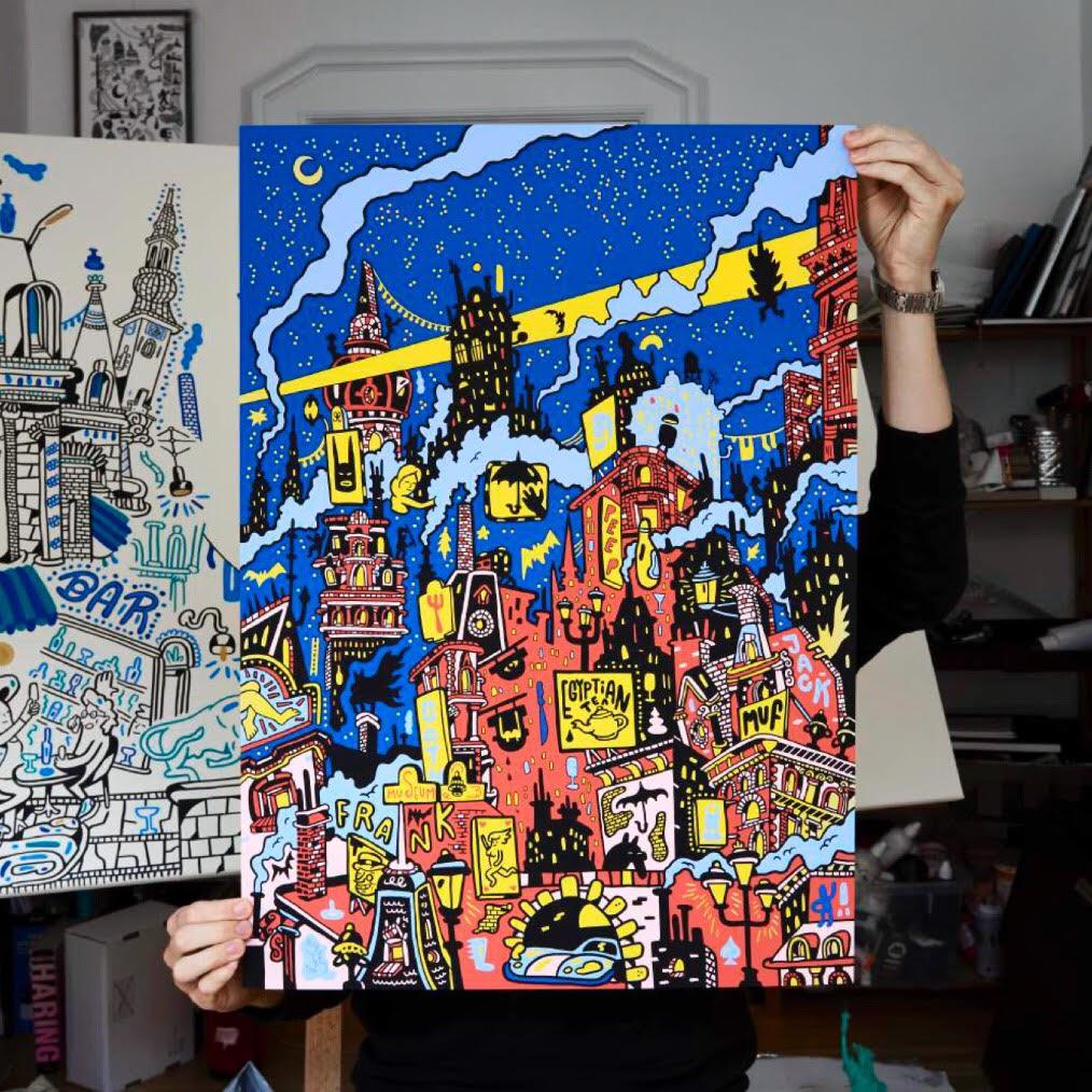 art-prints, serigraphs, colorful, expressive, family-friendly, figurative, graphical, illustrative, pop, architecture, black, blue, pink, red, yellow, acrylic, amusing, architectural, buildings, business, cars, cities, danish, decorative, design, interior, interior-design, nordic, posters, prints, scandinavien, urban, Buy original high quality art. Paintings, drawings, limited edition prints & posters by talented artists.