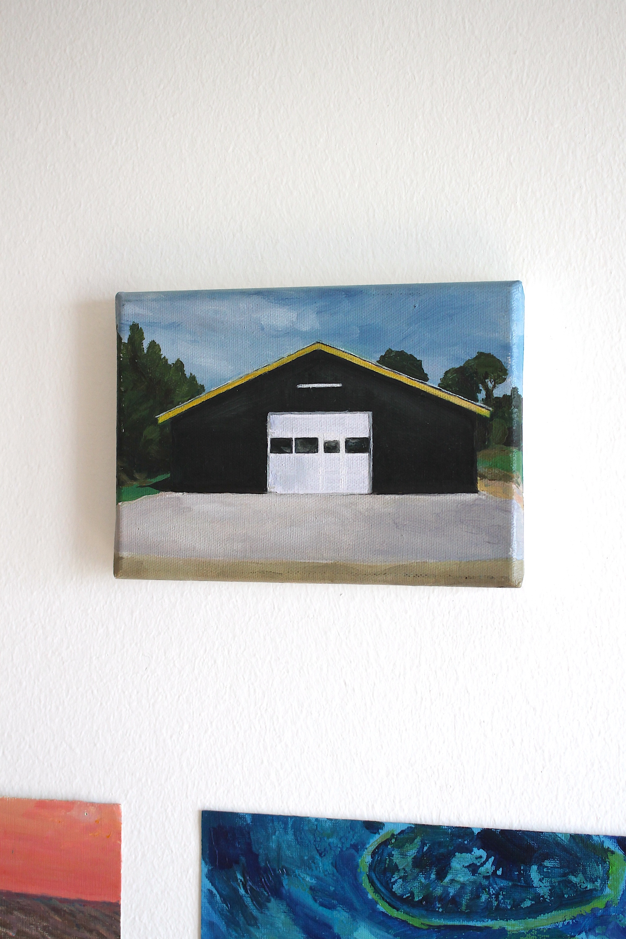 paintings, aesthetic, figurative, landscape, minimalistic, architecture, botany, everyday life, nature, seasons, sky, black, blue, green, grey, white, yellow, cotton-canvas, oil, architectural, beautiful, buildings, contemporary-art, danish, decorative, farm, forest, horizontal, houses, interior, interior-design, modern-art, nordic, scandinavien, tranquil, trees, Buy original high quality art. Paintings, drawings, limited edition prints & posters by talented artists.