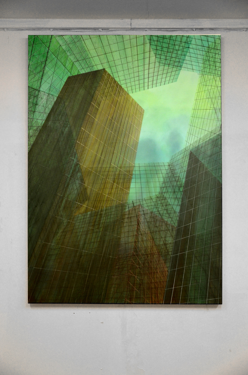 Agglomeration I | Paintings | Noemi Staniszewska | Beauton Art Gallery paintings, aesthetic, figurative, geometric, graphical, minimalistic, architecture, patterns, science, technology, blue, green, flax-canvas, oil, architectural, beautiful, buildings, contemporary-art, danish, design, houses, interior, interior-design, modern, modern-art, nordic, scandinavien, Buy original high quality art. Paintings, drawings, limited edition prints & posters by talented artists.