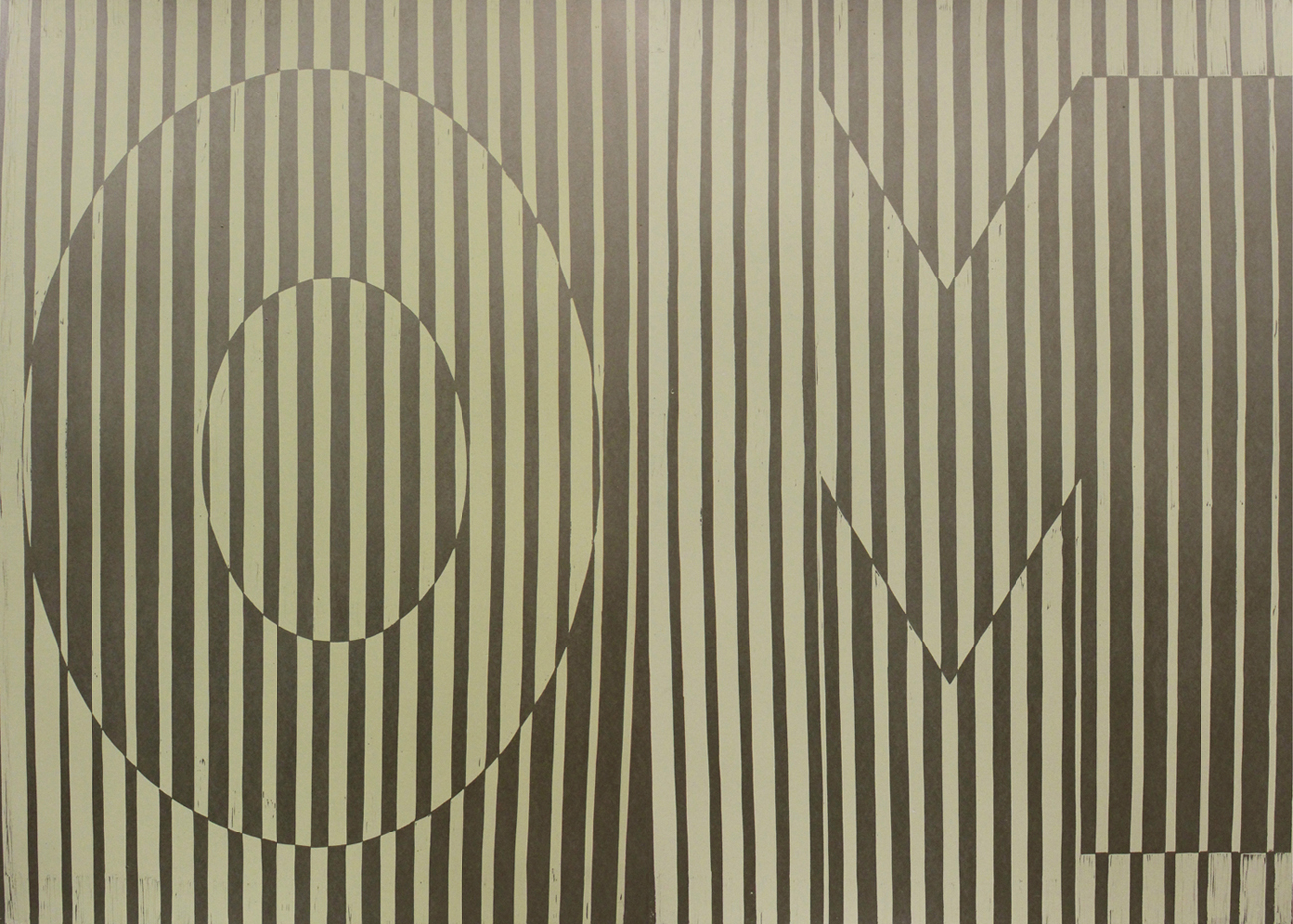 OM Red - 140 x 100 cm. Limited edition linocut print by Marta Banaszak OM linocut_beige