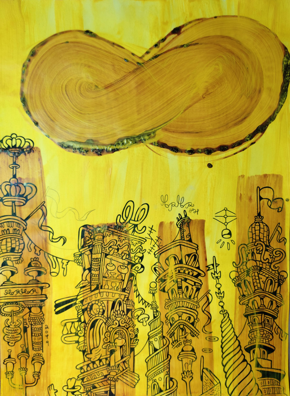 UFO | Drawings, Paintings | Mormor | Beauton Art Gallery drawings, paintings, colorful, family-friendly, graphical, illustrative, pop, architecture, cartoons, patterns, sky, black, brown, yellow, acrylic, ink, paper, lacquer, other-mediums, architectural, buildings, cities, contemporary-art, danish, decorative, design, interior, interior-design, modern, modern-art, nordic, pop-art, scandinavien, Buy original high quality art. Paintings, drawings, limited edition prints & posters by talented artists.