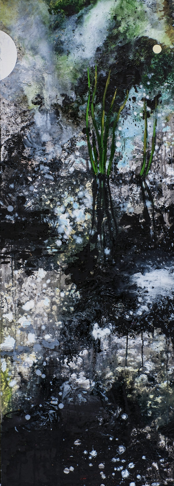 Plants in the Water II | Paintings | Agnieszka Zawisza | Original oil painting by Agnieszka Zawisza | Beauton Art Gallery paintings, aesthetic, landscape, botany, nature, patterns, sky, black, grey, flax-canvas, oil, abstract-forms, atmosphere, beautiful, contemporary-art, danish, decorative, design, interior, interior-design, modern, modern-art, plants, sea, Buy original high quality art. Paintings, drawings, limited edition prints & posters by talented artists.