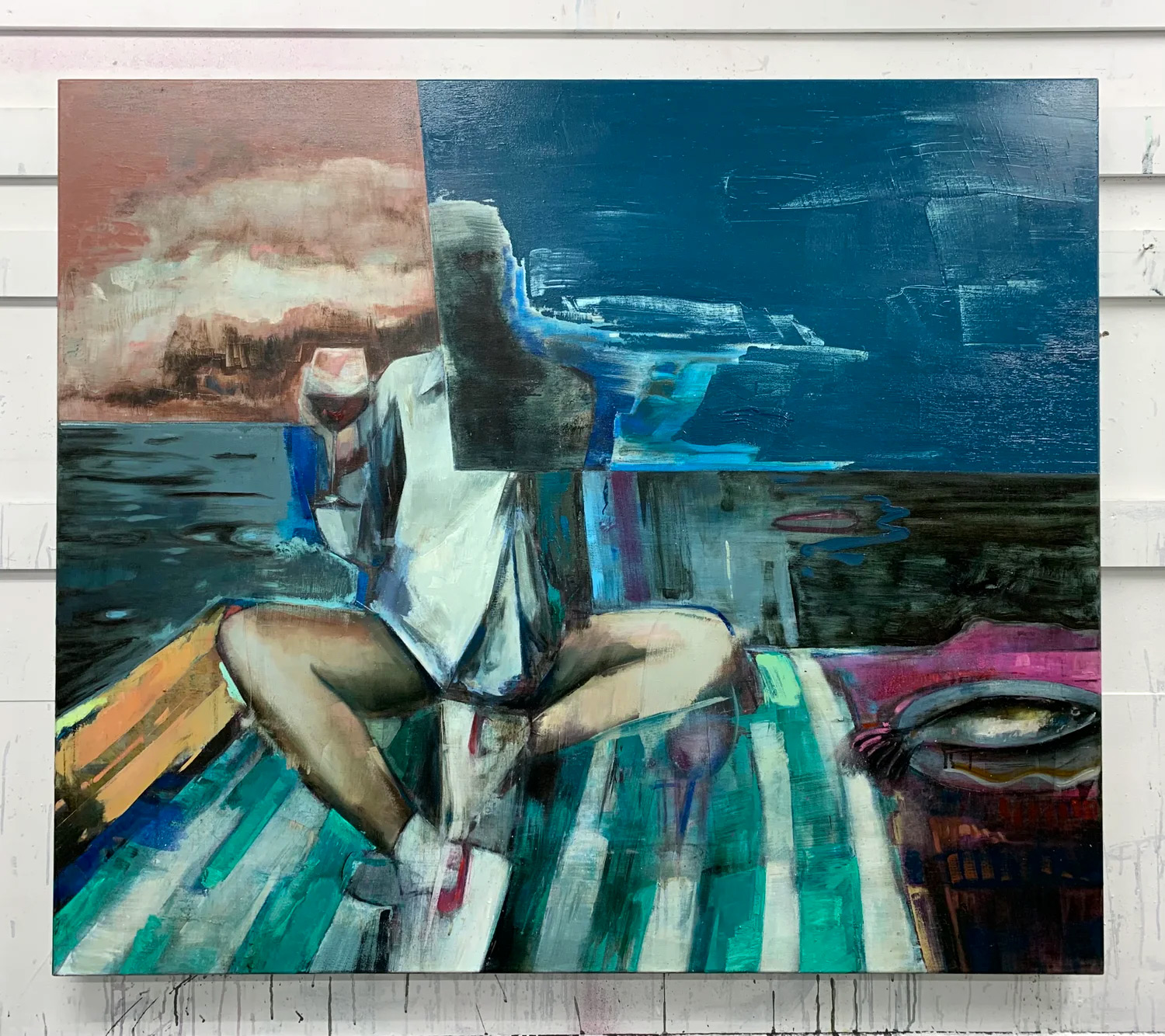 paintings, colorful, figurative, graphical, portraiture, bodies, nature, oceans, people, sky, blue, green, turquoise, acrylic, flax-canvas, oil, beach, danish, decorative, interior, interior-design, modern, modern-art, nordic, scandinavien, sea, summer, Buy original high quality art. Paintings, drawings, limited edition prints & posters by talented artists.