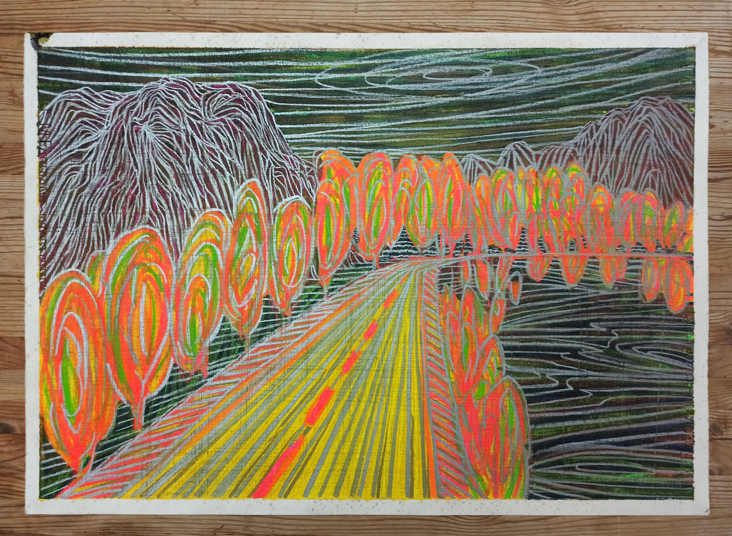 drawings, colorful, landscape, minimalistic, nature, patterns, black, orange, yellow, paper, other-mediums, contemporary-art, natural, tranquil, Buy original high quality art. Paintings, drawings, limited edition prints & posters by talented artists.