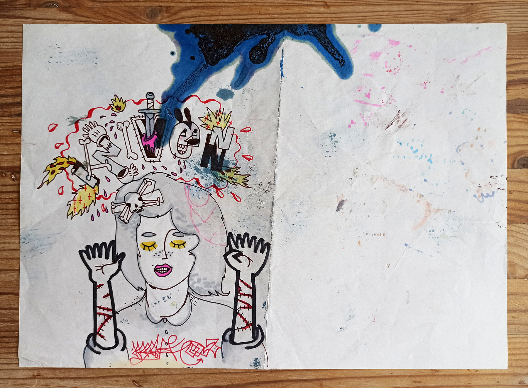 Untitled XXIII | Drawings | Halfdan Pisket | Beauton Art Gallery drawings, expressive, figurative, graphical, pop, cartoons, people, blue, pink, yellow, artliner, paper, marker, contemporary-art, female, modern, modern-art, motorcycle, women, Buy original high quality art. Paintings, drawings, limited edition prints & posters by talented artists.