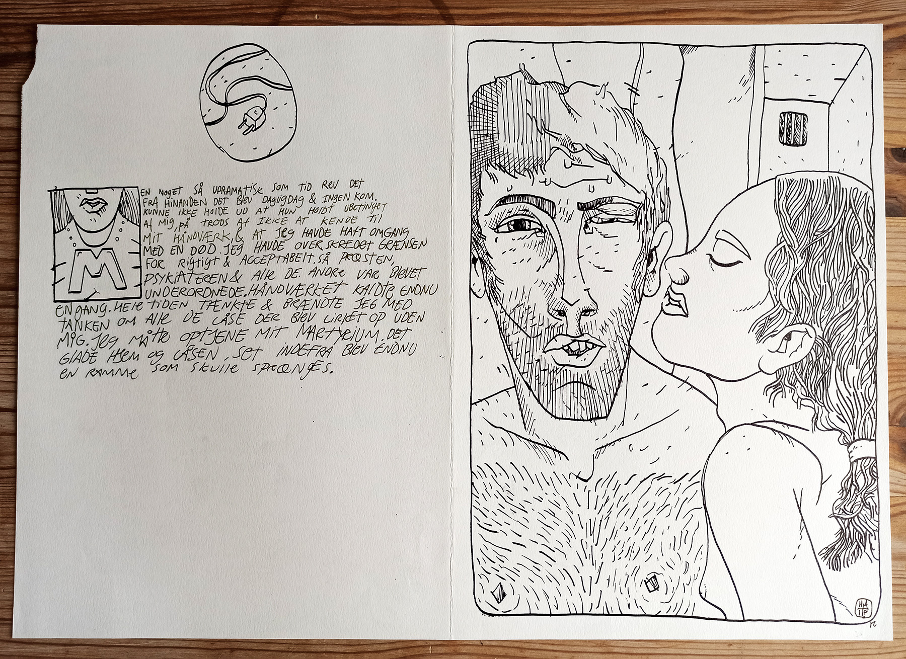 Låsesmedsfilerne XII | Tegninger | Halfdan Pisket | Original tegning fra tegneserien "Låsesmeds Filerne" af Halfdan PisketTegneserien er ikke indrammet. | Beauton Art Gallery tegninger, ekspressionistiske, figurative, illustrative, portræt, kroppe, mennesker, seksualitet, sorte, hvide, artliner, papir, samtidskunst, moderne, moderne-kunst, Køb original kunst og kunstplakater. Malerier, tegninger, limited edition kunsttryk & plakater af dygtige kunstnere.