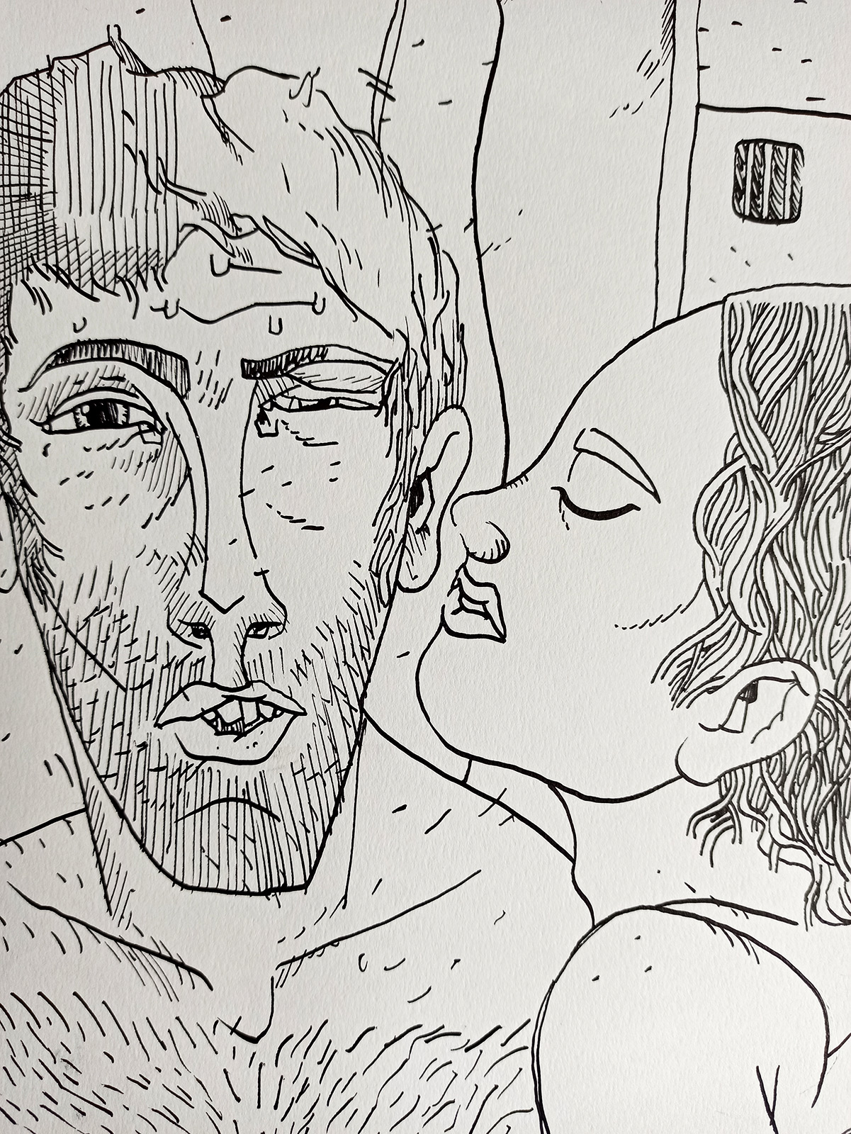 Låsesmedsfilerne XII | Tegninger | Halfdan Pisket | Original tegning fra tegneserien "Låsesmeds Filerne" af Halfdan PisketTegneserien er ikke indrammet. | Beauton Art Gallery tegninger, ekspressionistiske, figurative, illustrative, portræt, kroppe, mennesker, seksualitet, sorte, hvide, artliner, papir, samtidskunst, moderne, moderne-kunst, Køb original kunst og kunstplakater. Malerier, tegninger, limited edition kunsttryk & plakater af dygtige kunstnere.