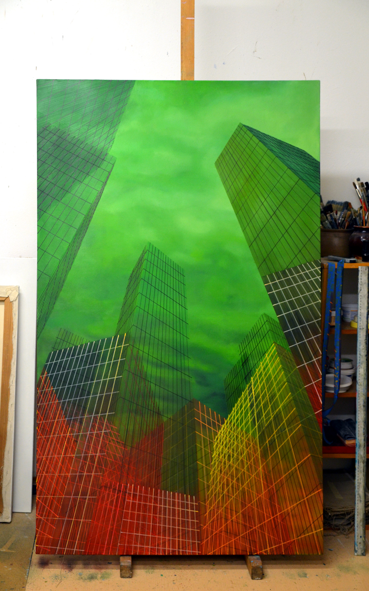 Agglomeration II | Paintings | Noemi Staniszewska | Beauton Art Gallery paintings, aesthetic, colorful, figurative, graphical, architecture, patterns, sky, technology, green, red, flax-canvas, oil, architectural, beautiful, buildings, cities, contemporary-art, cubism, detailed, interior, interior-design, modern, modern-art, Buy original high quality art. Paintings, drawings, limited edition prints & posters by talented artists.