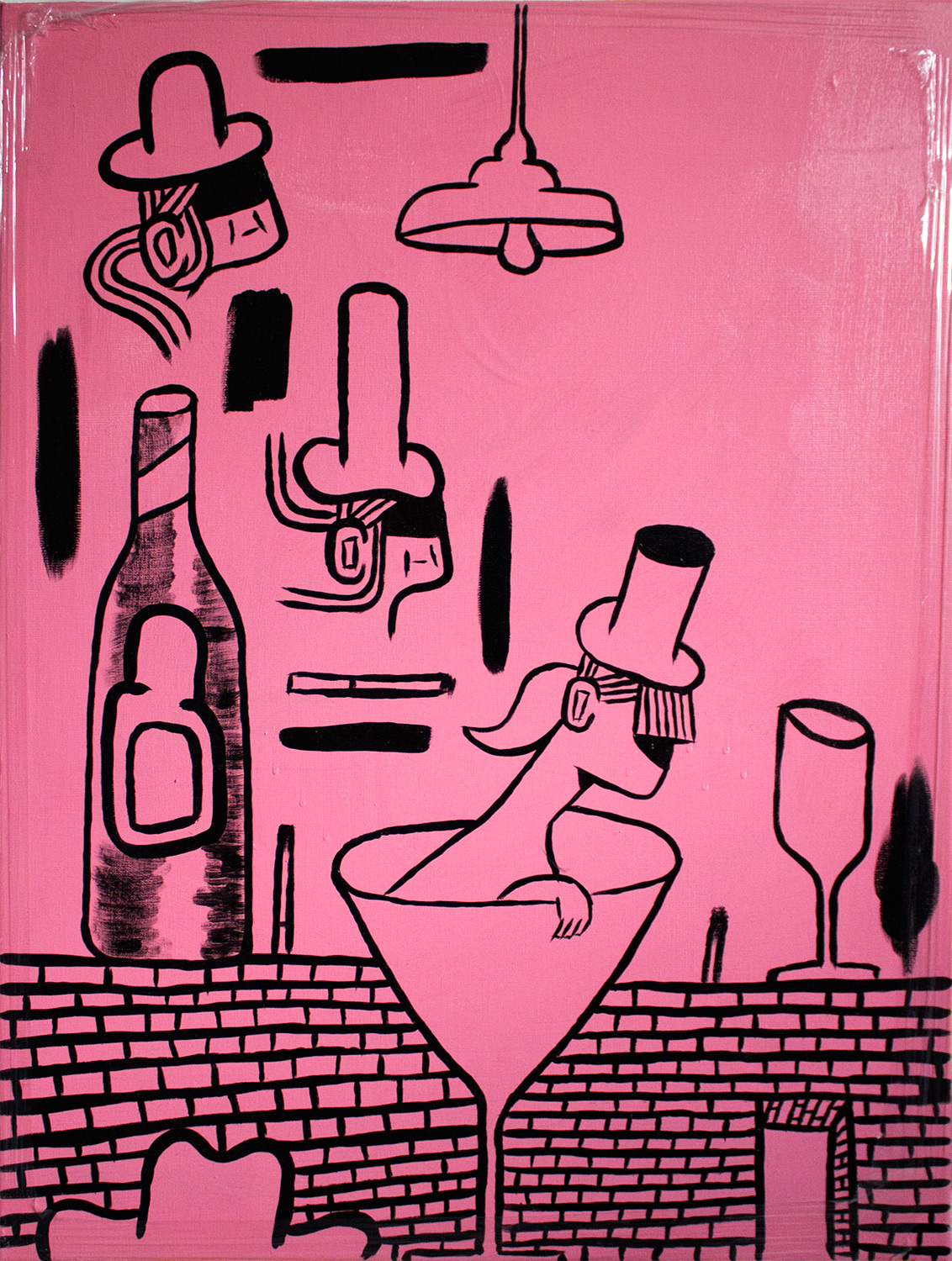 Pink Party #2 | Paintings | Mormor | Beauton Art Gallery paintings, figurative, pop, portraiture, still-life, bodies, everyday life, humor, black, pink, acrylic, cotton-canvas, amusing, contemporary-art, danish, decorative, design, food, interior, interior-design, love, modern, modern-art, nordic, scandinavien, street-art, Buy original high quality art. Paintings, drawings, limited edition prints & posters by talented artists.